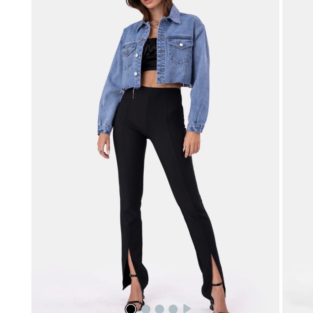 PrettyLittleThing Black Front-Slit Slim Pants